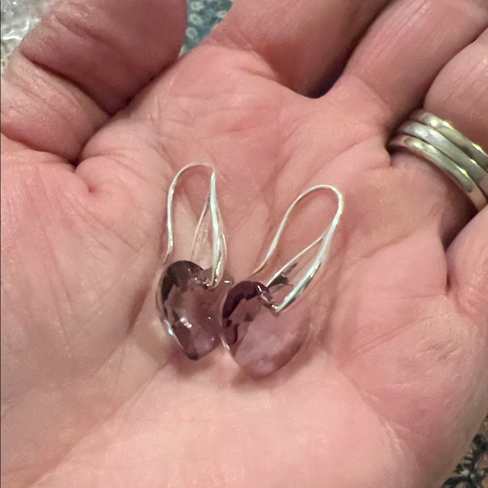 925 Swarovski amethyst crystal heart earrings
